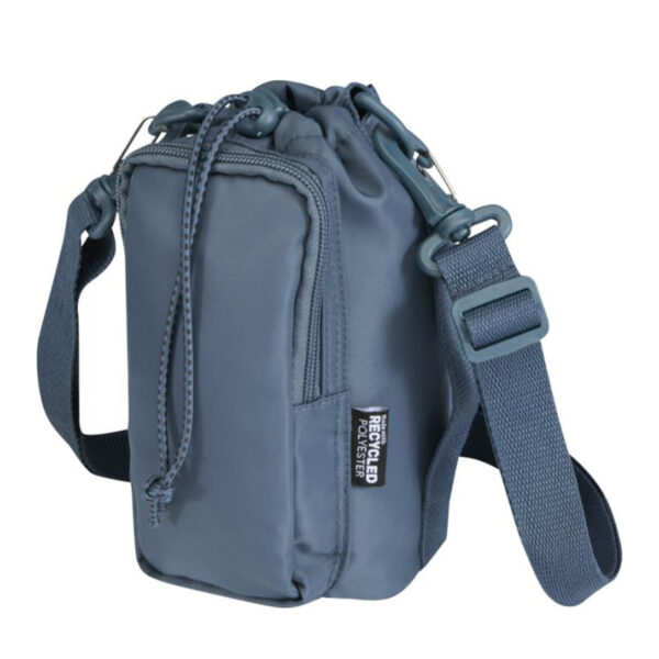 Kierrätetystä materiaalista valmistettu matkapullokassi omalla logolla