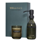 Wellmark Discovery käsisaippua  ja tuoksukynttiläsetti omalla logolla