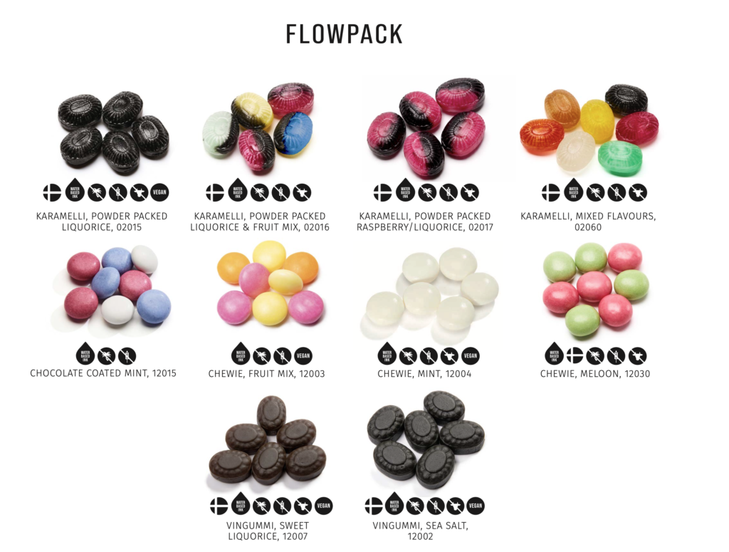 yeppos flowpack karamelli omalla logolla